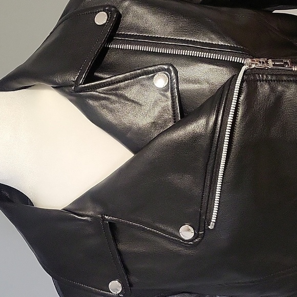 Vince Camuto Black Vegan Leather Moto Jacket with Silvertone Hardware-Size M - Picture 4 of 11